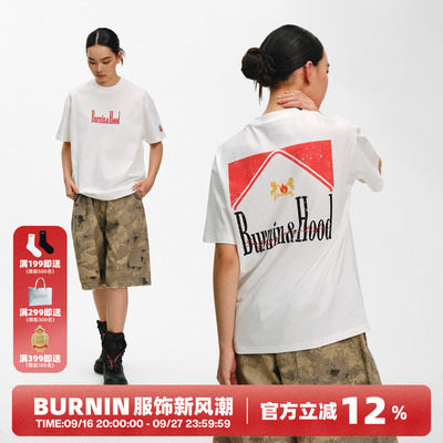 BURNIN*马宝路方片短袖T恤纯棉字母2026年春夏季新款圆领印花上衣