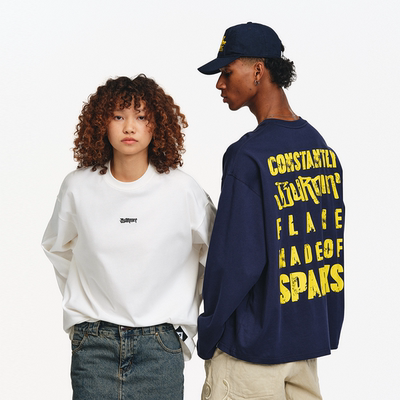 横排LOGO磨损SLOGAN长袖T恤男