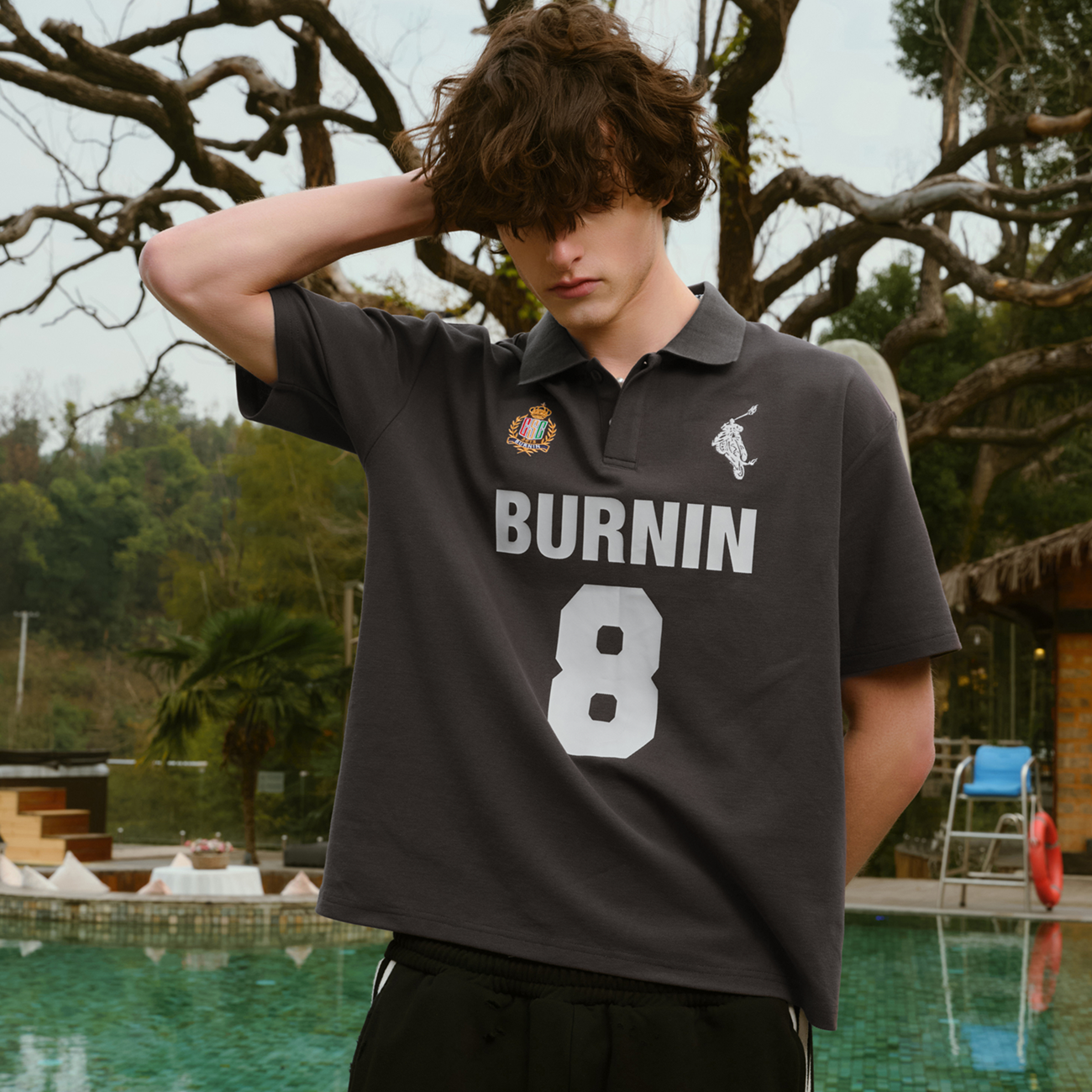 BURNIN*美式街头polo衫短袖男恶搞翘头骑士校园情侣半袖上衣百搭