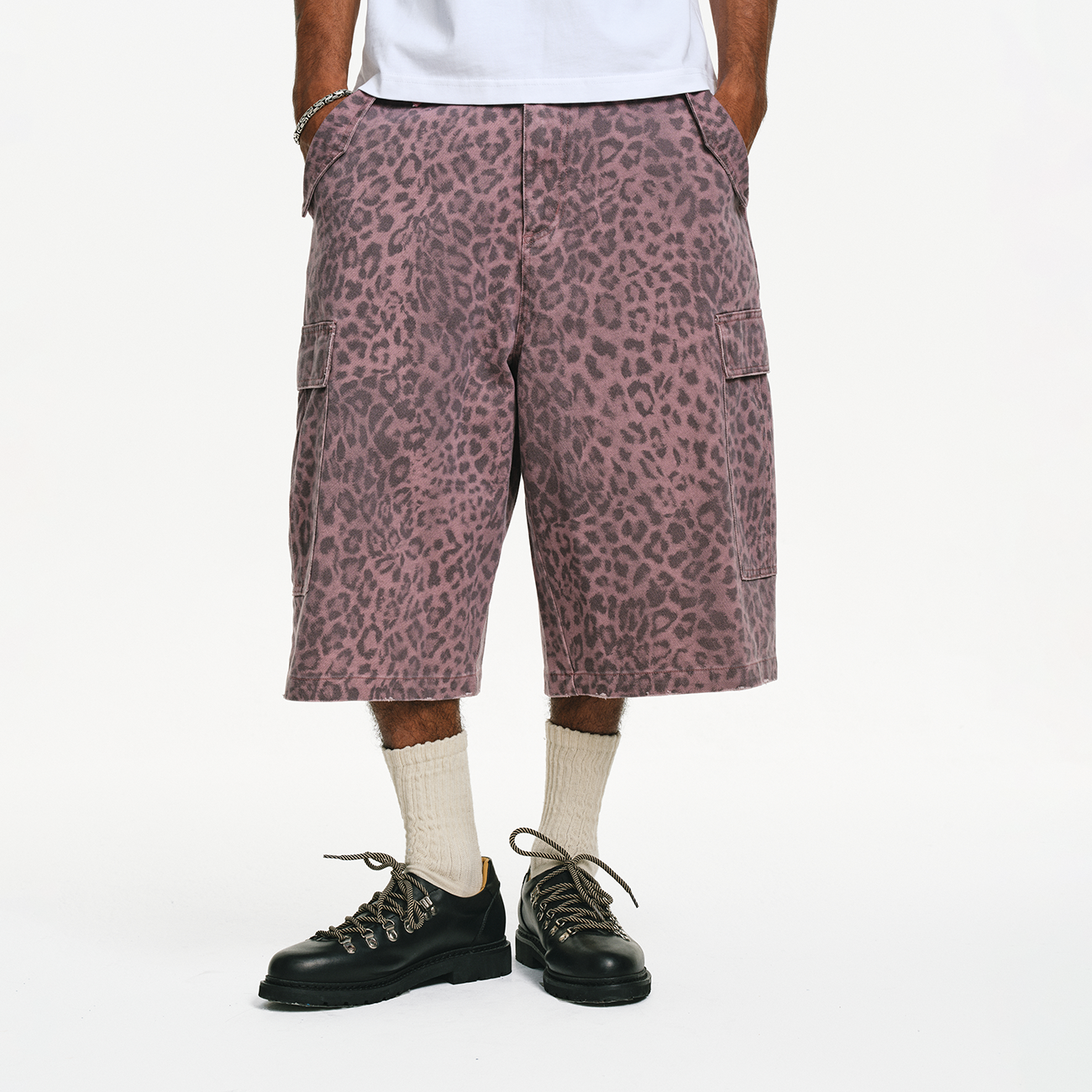 豹纹工装短裤男夏季潮流街头
