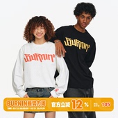 休闲宽松基础情侣上衣潮流 T恤春夏新款 BURNIN 横排logo胸口长袖