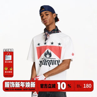 创意美式 男夏季 街头嘻哈休闲宽松上衣 万宝路方片logo短袖 BURNIN