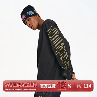 BURNIN*小火苗横排袖标logo长袖T恤男基础圆领休闲宽松上衣百搭潮