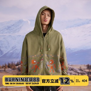 BURNIN*「东部牛仔」弗莱德壁画涂鸦拉链帽衫男复古休闲连帽卫衣