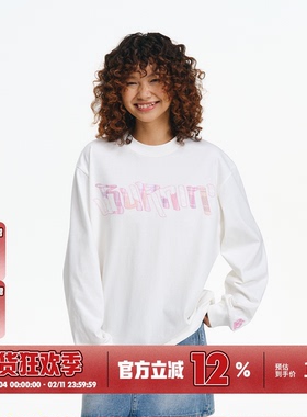 BURNIN*小火苗飞镖贴布绣格子拼接长袖T恤男春秋新款休闲宽松上衣