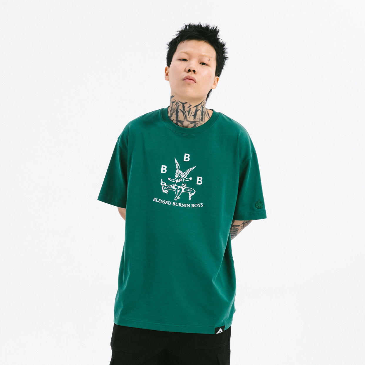 BURNIN* BBB天使印花简约宽松圆领短袖T恤全棉创意休闲基础上衣