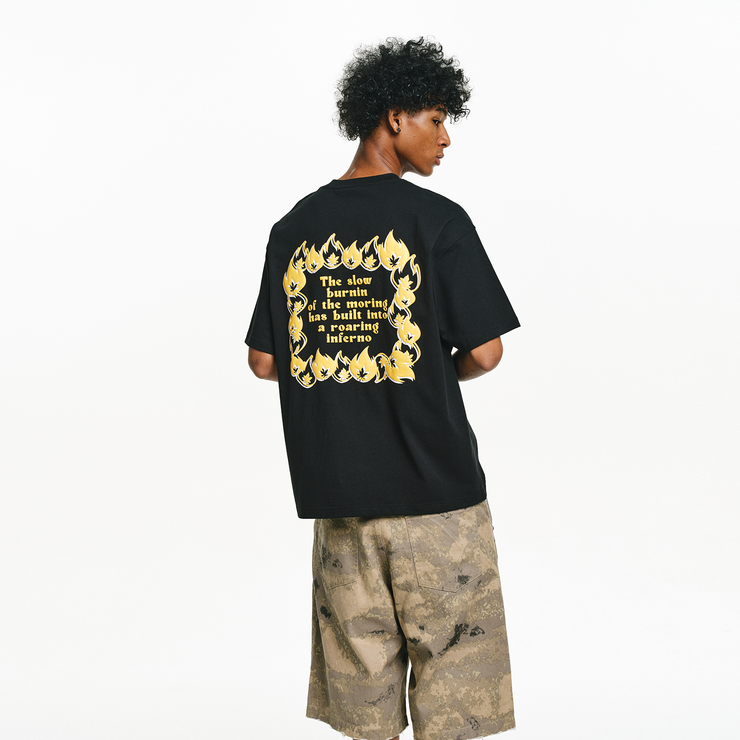 BURNIN*「Good Morning」发泡印花短袖T恤男女圆领校园情侣体恤衫