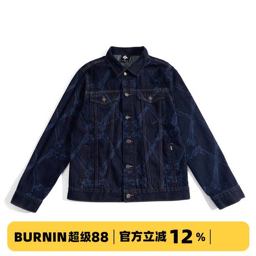 满印牛仔夹克BURNIN翻领宽松
