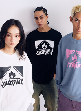 BURNIN* 方片LOGO华夫格长袖T恤多色长袖t恤秋新打底衫男女国潮