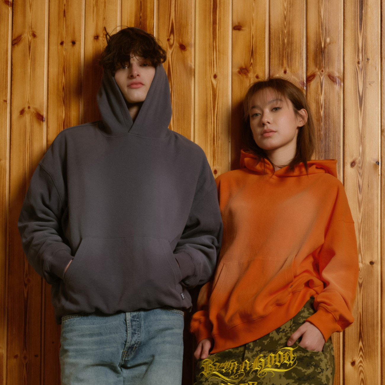 做旧华夫格连帽卫衣男宽松