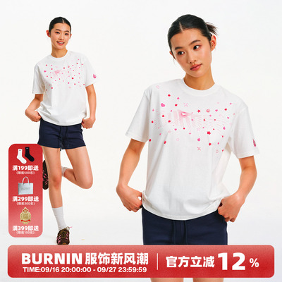 BURNIN*火苗放射线短袖T恤休闲款潮流2026年夏季男女同款圆领上衣
