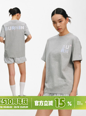BURNIN*方块字体贴布短袖T恤纯棉宽松男女同款2026年春夏季新款