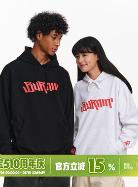BURNIN*小火苗横排LOGO撞色连帽卫衣男女宽松美式帽衫上衣百搭潮