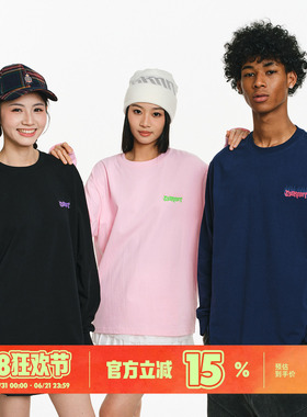 BURNIN*小火苗火焰横排长袖T恤男宽松美式街头加绒保暖打底衫上衣
