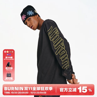 BURNIN*小火苗横排袖标logo美式街头长袖T恤男女上衣潮内搭打底衫