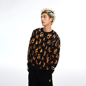 春秋高街嘻哈针织衫 BURNIN 满印火纹毛衣针织衫 宽松潮流毛衣外套