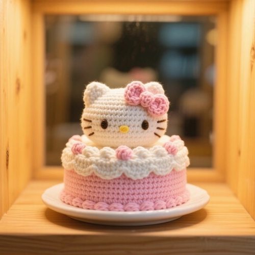 hello Kitty成品手工编织DIY粉色创意毛线生日蛋糕创意礼物收纳盒