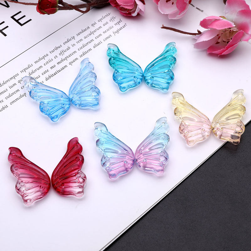 一片价 手工18*38mm渐变琉璃水晶翅膀蝴蝶半翅diy头饰簪子材料