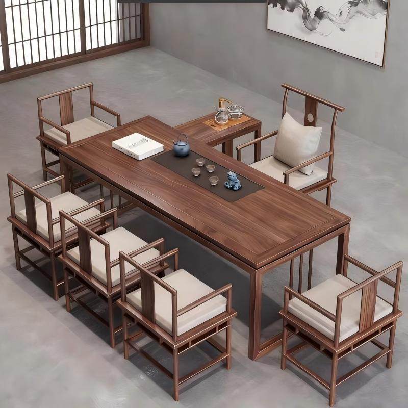 2026新款高端老榆木茶桌新中式功夫简约喝茶桌椅组合办公室茶台图片
