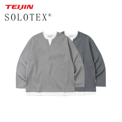 SOLOETX华夫格假两件V领长袖