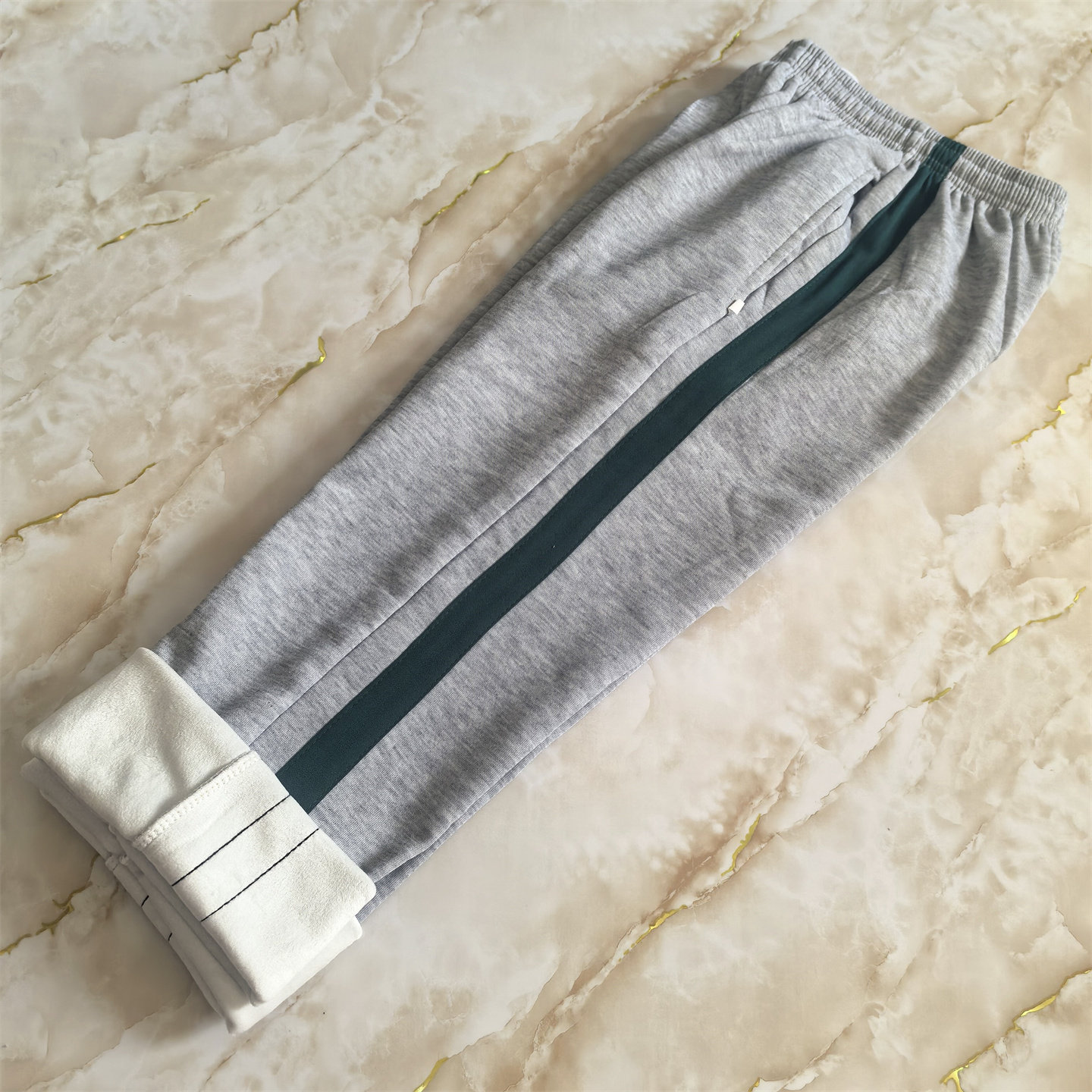 墨绿条宽一杠灰色校服裤冬季保暖