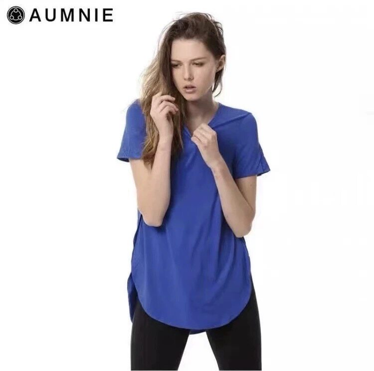 AUMNIE澳弥尼高低开叉T恤瑜伽短袖罩衫速干透气轻薄宽松健身服