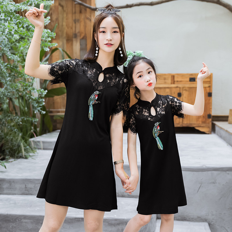 抖音汉服亲子装夏装2020新款夏季网红高端中国风母女装洋气连衣裙