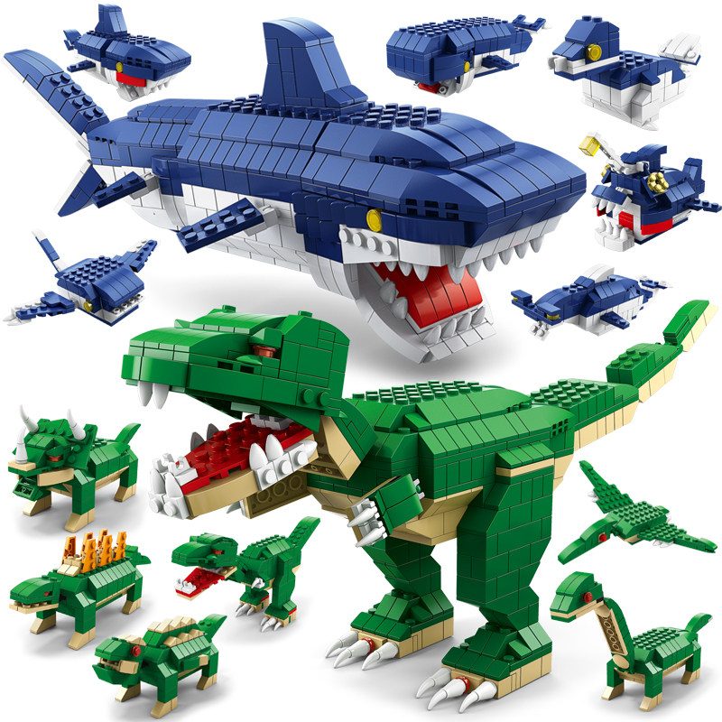 中国积木侏罗纪恐龙世界3儿童拼装益智玩具8动物5鲨鱼男孩6女