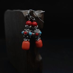 蒙古元素藏银合金耳环民族复古耳饰水滴长款旅游拍照演出搭配耳环