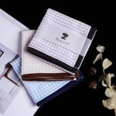 往季 千叶男士 手帕简约环保手绢全棉格子手巾男生吸汗擦汗方巾