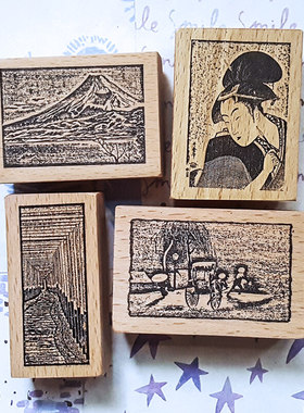 原创日本浮世绘(ukiyo)木质印章 手账装饰 复古印章