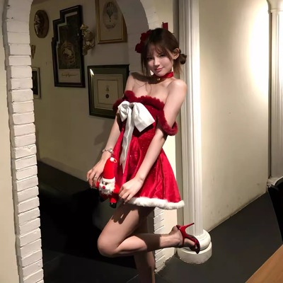 性感甜辣妹圣诞节新年抹胸连衣裙