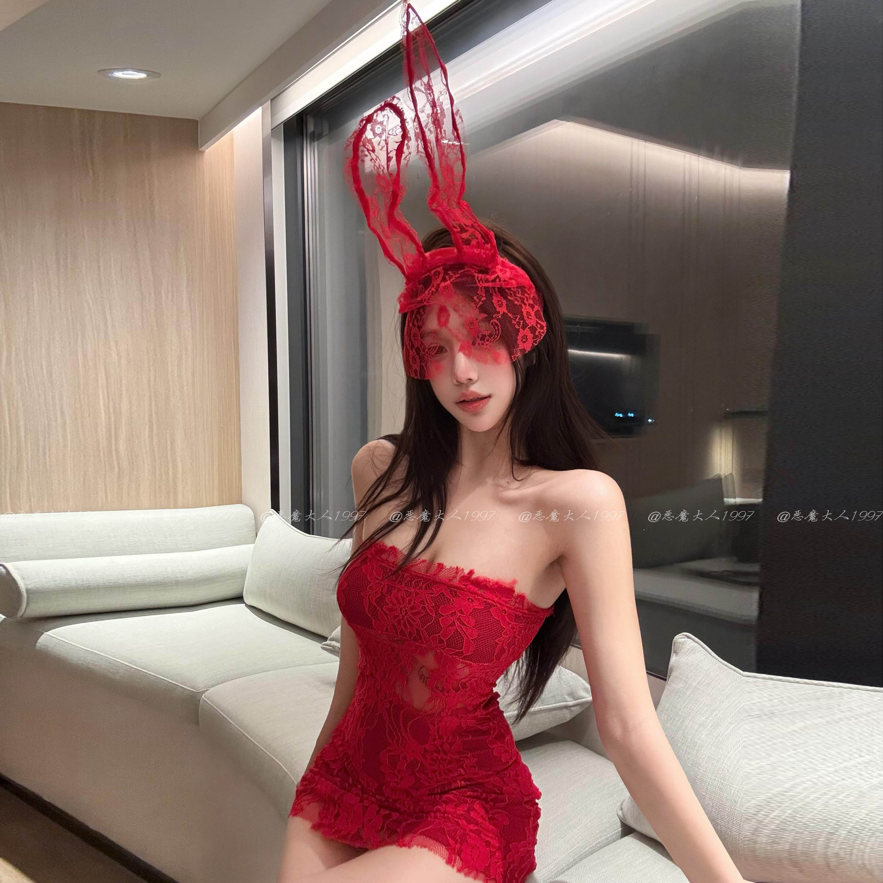红色蕾丝兔女郎睡裙制服情趣短裙