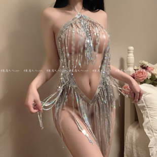 恶魔大人性感透视情趣制服夜店镂空拉丁服亮片流苏镂空短裙诱惑女