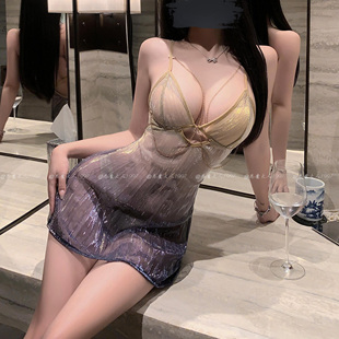 恶魔大人性感情趣流萤扇纹细闪渐变网纱裙透视夜店包臀睡裙内衣女