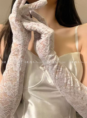 法式蕾丝白色手套复古婚纱手套