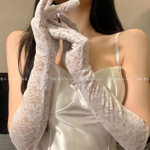 恶魔大人法式 蕾丝白色手套宫廷风复古婚纱手套拍摄道具防晒手套女