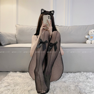 恶魔大人日系网袜ins丝袜高筒蕾丝渔网袜辣妹蹦迪蝴蝶结丝袜黑丝