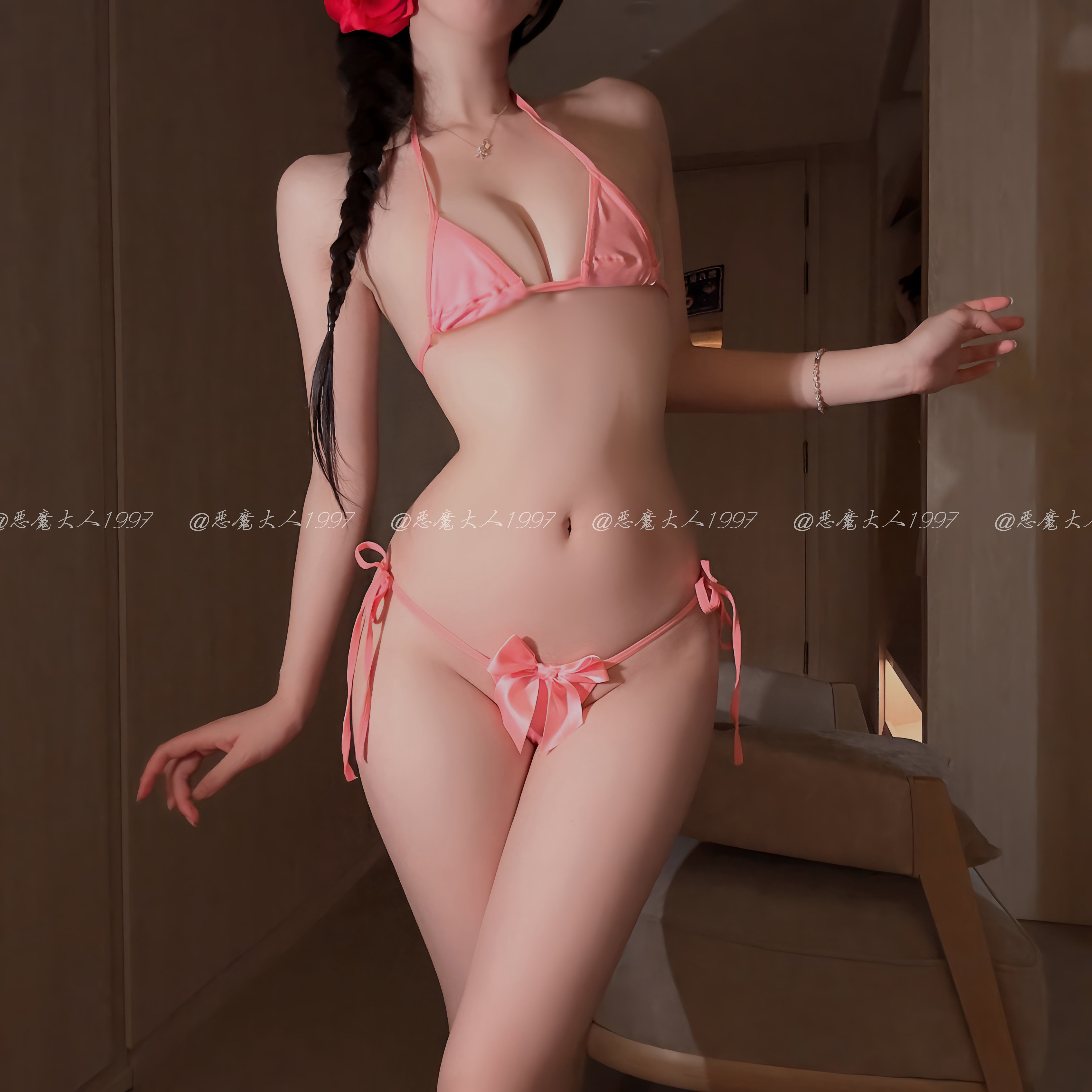 恶魔大人情趣纯欲风性感辣妹比基尼三件套湿身透视长袖游泳装内衣