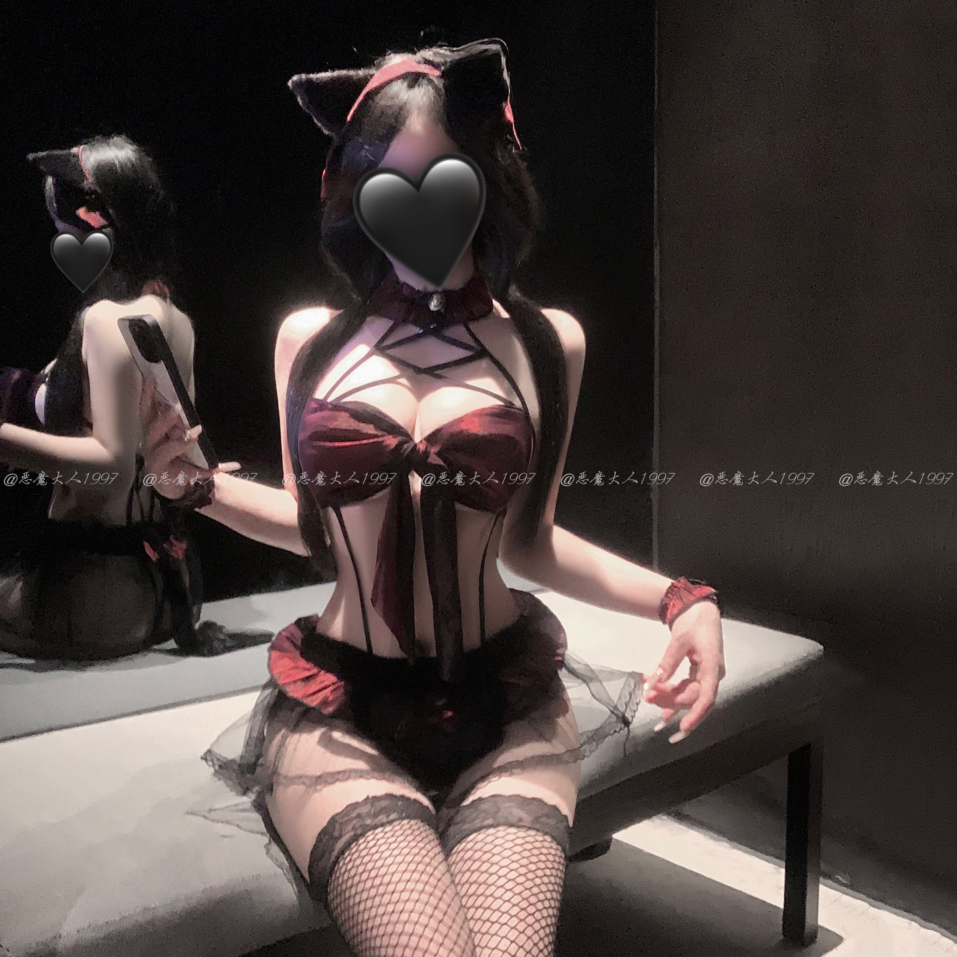 恶魔大人情趣性感萌猫女仆内衣纯欲qqny系带蝴蝶结连体衣制服套装