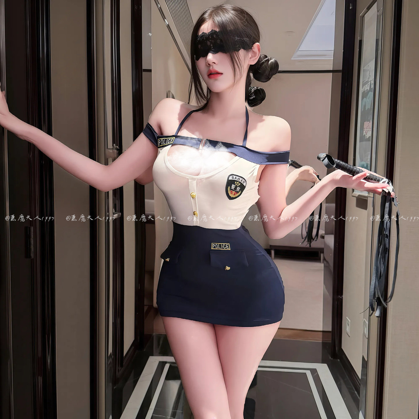 恶魔大人情趣性感镂空女警海军职业制服装火辣紧身御姐包臀裙睡衣