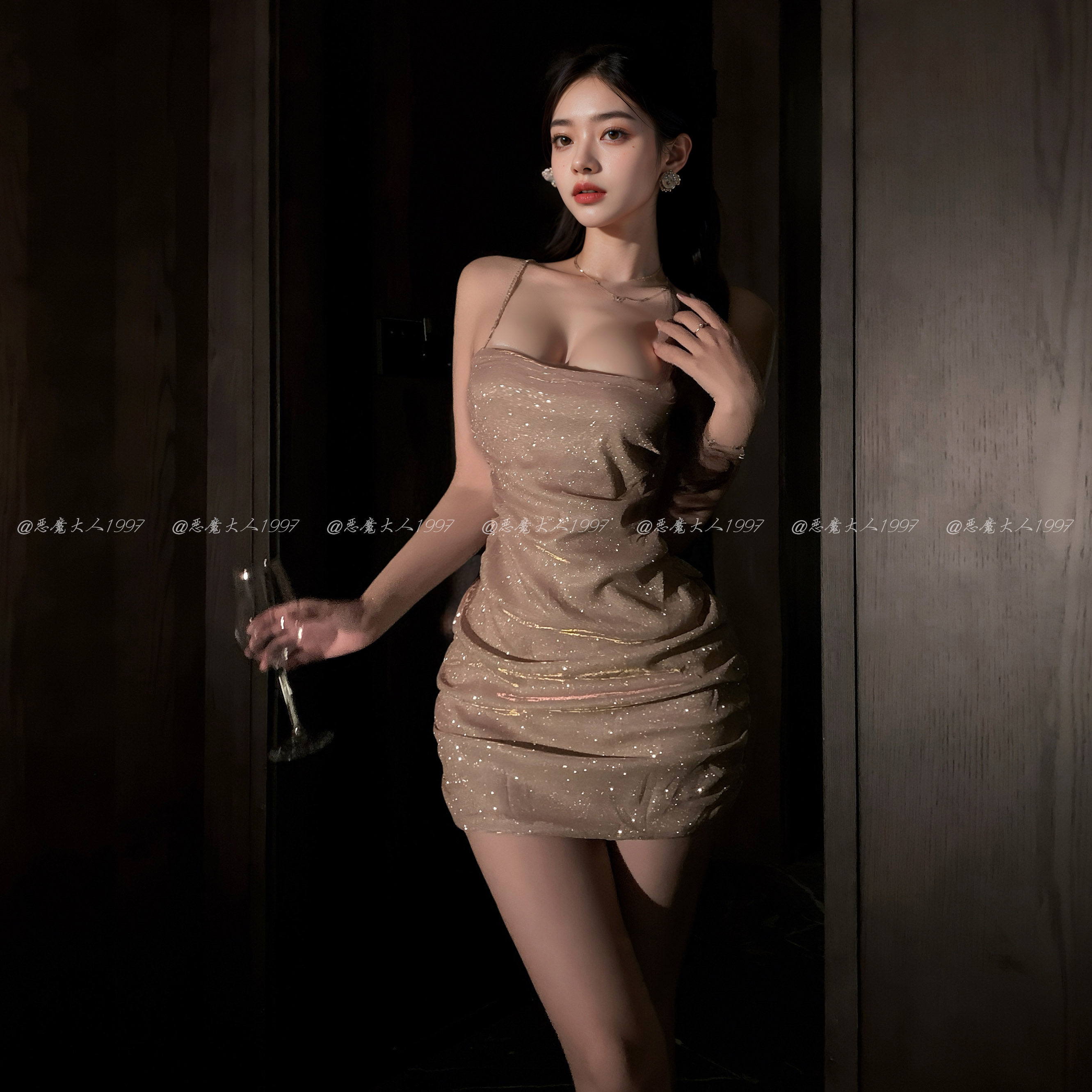 恶魔大人情趣性感细闪露背吊带睡裙纯欲舞会女王低胸辣妹包臀短裙