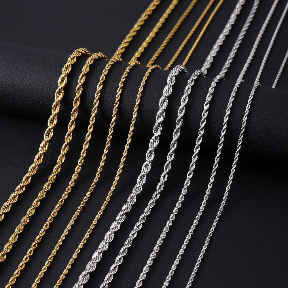 卉萱钛钢项链麻花链素链不掉色小众锁骨链镀18k金不锈钢颈链配饰