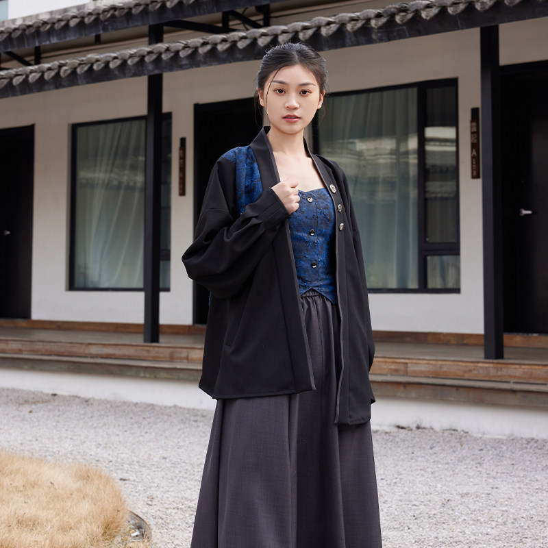 听旬国风改良六破裙通勤汉服套装图片