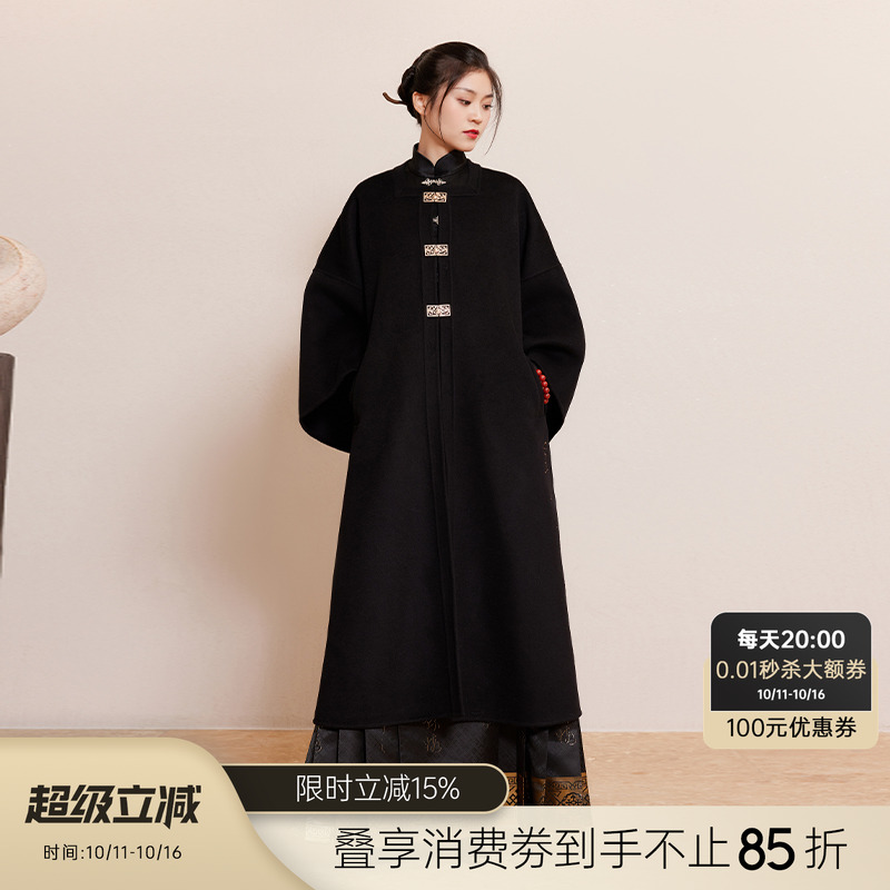 听旬滕王阁序秋冬汉服女改良原创国风双面呢纯羊毛大衣中长款外套