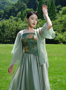 听旬碧玉夏季改良汉服女原创国风40姆米提花重锻香云纱背心六破裙