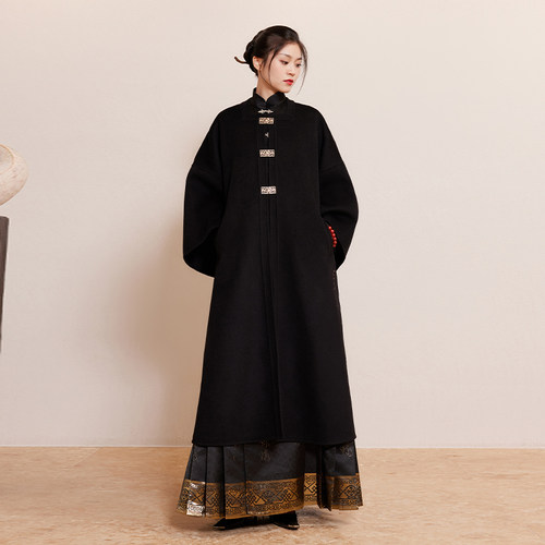 听旬滕王阁序秋冬汉服女改良原创国风双面呢纯羊毛大衣中长款外套