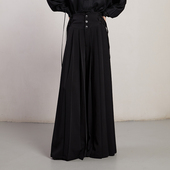 春季 阔腿褶裤 原创通勤长款 单排扣改良复古国风中式 女 裙裤 听旬青衫