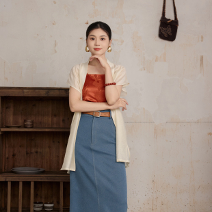 听旬仲夏汉服女原创夏季 日常通勤仿牛仔裙 国风半身裙宋制背心短衫