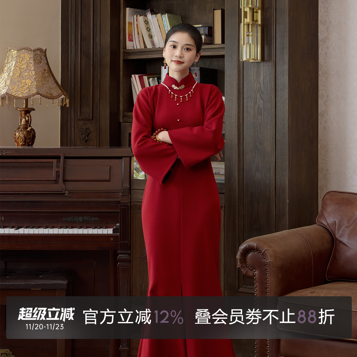 新中式立领改良订婚旗袍新年战袍